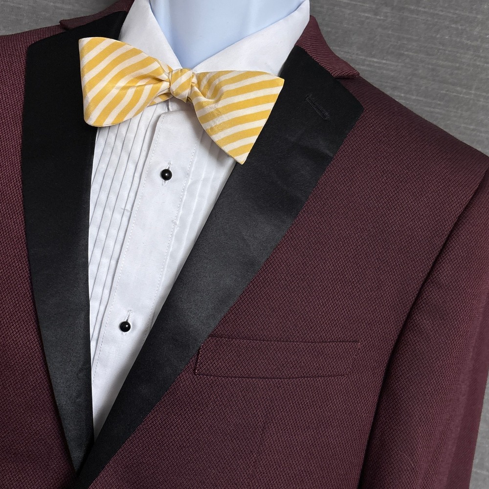 Alfani Tuxedo Jacket 38L Slim Fit Burgundy Geometric Satin Lapel Formal Evening